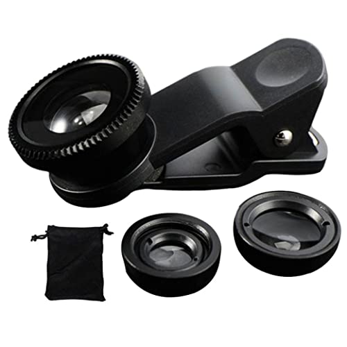 Phone Fisheye Lens 3in1 Wide Angle Fish Eye Macro Lenses Clip-on Universal Lens Black Lens Attachments