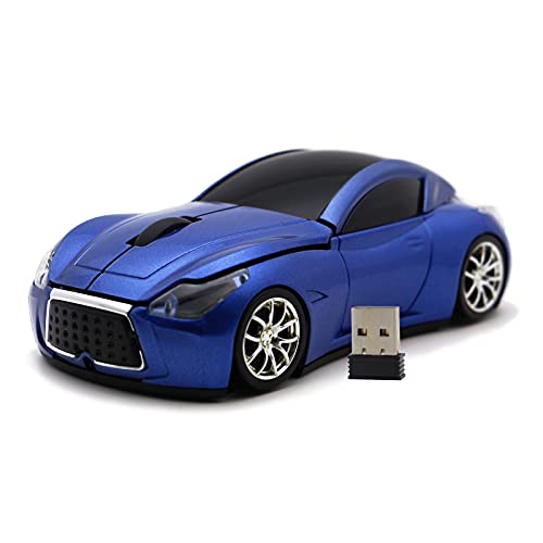 DAY DAY HAPPY Deportes Coche Mouse Ratón inalámbrico Ratones de 2.4 GHz Ratones ópticos con Faros LED para PC Laptop (Blue)