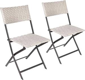 BRUBAKER 2er Set Gartenstuhl Lugano - Polyrattan Klappstuhl wetterfest und robust - Balkonstuhl klappbar - Campingstuhl für Garten Balkon Terrasse - Camping Stuhl - Grau/Beige