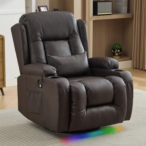 Sillón reclinable giratorio marrón con luz LED