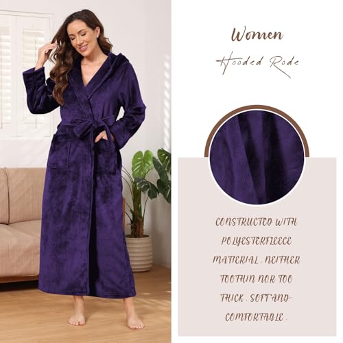 Image of Hellomamma Long Hooded Robe for Women Luxurious Flannel Fleece Full Length Bathrobe Winter Warm Pajamas Shower Nightgown