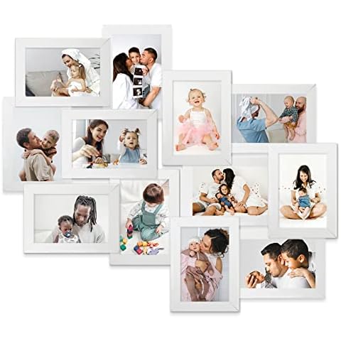 HELLO LAURA - Pictures Frames Collage Wall Decor for Living Room Collage Photo Frames Display 12 Opening Photos Wall Hanging Picture Frame for Home Bedroom- White Cover