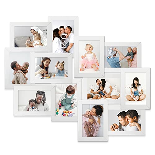 HELLO LAURA - Pictures Frames Collage Wall Decor for Living Room Collage Photo Frames Display 12 Opening Photos Wall Hanging Picture Frame for Home Bedroom- White