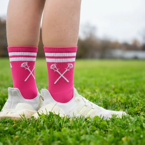Image of ChalkTalkSPORTS Lacrosse Socks - Cushioned Mid-Calf Crew - Crossed Sticks | Moisture-Wicking Performance Blend, Athletic Lax Gear, Stay-Up Technology, Arch Support, Breathable, Boys and Men