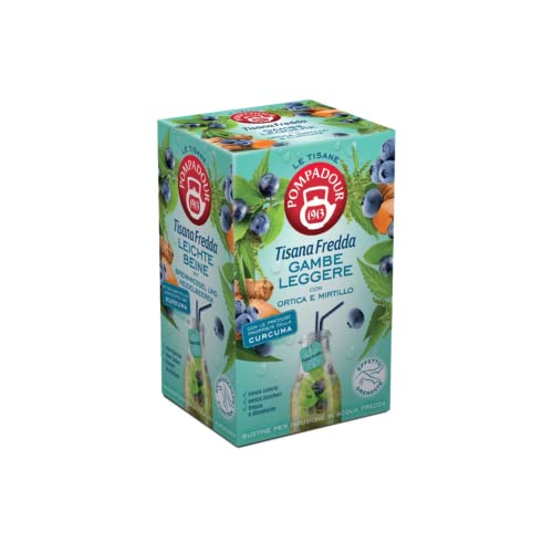 Pompadour® | Piernas ligeras de té de hierbas frías | Infusión fría de ortiga y arándanos - 18 filtros | Infusión Fría De Frutas Sin Cafeína