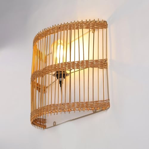 Image of Habere India-All the Cultures Fabricating India Wall Lamps for Bedroom | Decor Lights | Night Lamp for Bedroom | Wall Mount Lights | Cane Lamp - Semicircular (M:40 * 31 * 16 cm)