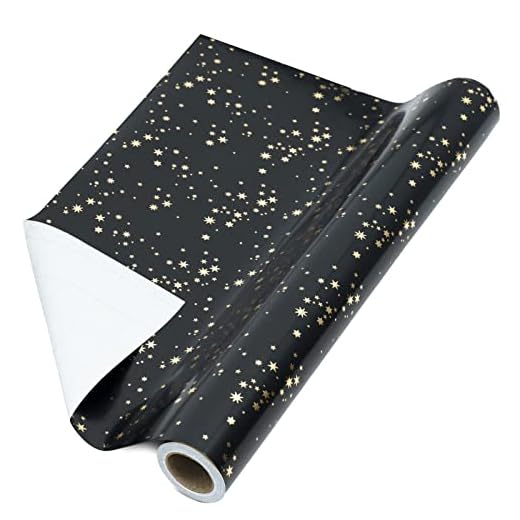 RUSPEPA Wrapping Paper Roll - Gold Foil Star Black Background Design for Wedding, Birthday, Shower, Congrats, and Holiday - 17 Inches X 32.8 Feet