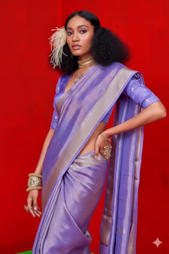 Image of SWORNOF Women's Woven Khadi Georgette Silk Saree With Unstitched Blouse Piece