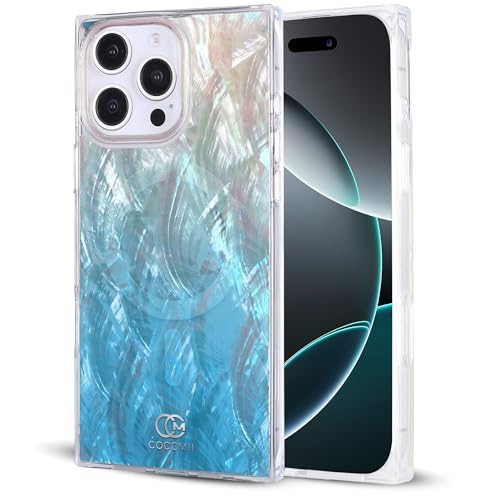 Image of COCOMII Rectangle for iPhone 16 Pro Case, Turquoise Real Mother of Pearl