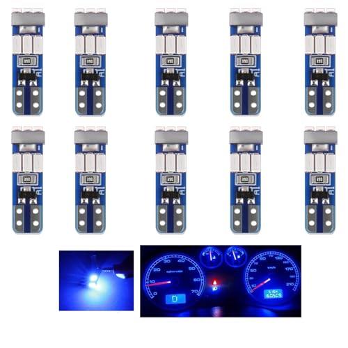 SUCANY T5 LED Bombillas,2721 27 37 286 PC73 PC74 LED Bombilla,12V 300LM 0.6W 9SMD 3014 Chips,Adecuado para la sustitución de la luz del salpicadero del automóvil (Azul - 10 Piezas)