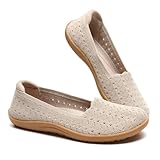 DEXJEWU Women's Wide Toe Box Flats Shoes Knit Ballet Flat Slip-on Dress Walking Comfort Shoes, 007 Camel, 8.5