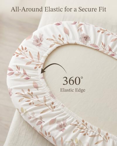 Image of Bassinet Sheets for Baby Girls Boys 2 Pack, Fitted Baby Mattress Sheet for Rectangle, Oval, Hourglass Bassinet Mattress, Breathable Cozy & Universal Fit (Floral Fawn, Bassinet Sheet)