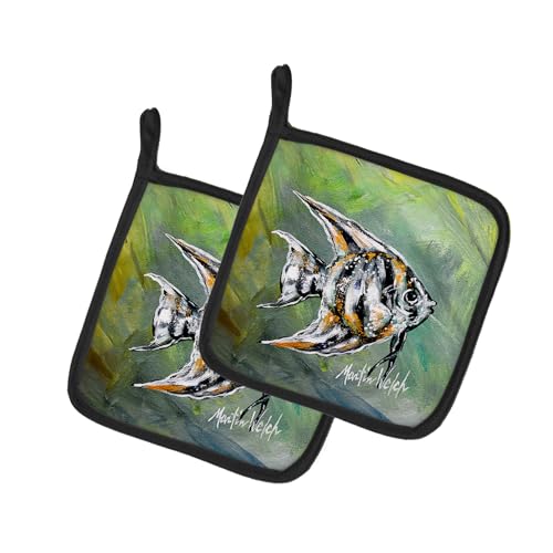 Caroline's Treasures Nancys Fish Pair of Pot Holders Kitchen Heat Resistant Pot Holders Sets Oven Hot Pads for Cooking Baking BBQ, 7 1/2 x 7 1/2