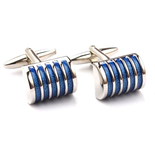 Mancuernillas horizontales azules OTAA con baño de rodio plata miniatura 2