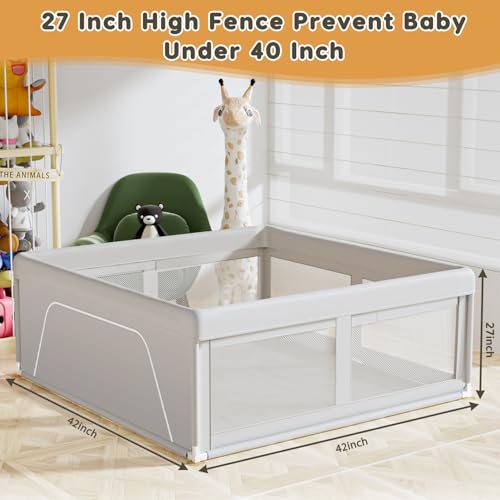 Image of Hiaksedt Baby Playpen 42x42 Inch, PlayPen for Babies and Toddlers Baby Fence Baby Play Yards for Indoor & Outdoor with Breathable Mesh Anti-Fall Playpen