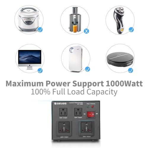 SEYAS 1000W Auto Step Up & Step Down Voltage Transformer Converter, 110-120 to 220-240 Volts, Soft Start & Full Load, 7x24hrs Continous Run, Circuit Breaker Protection, U.S. Patent No. US9225259 B2 by SEYAS - Image 3