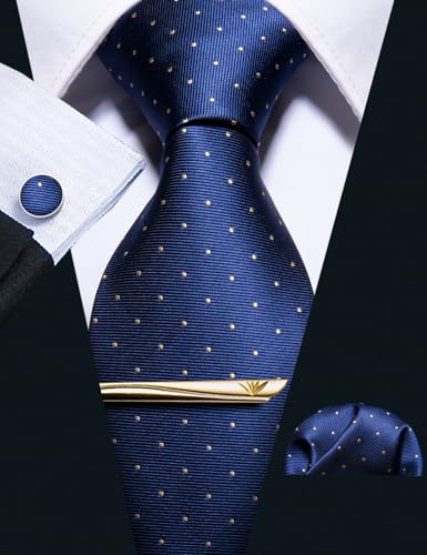 Image of Barry.Wang Designer Mens Tie Sets Collection, Eleagnt Gift Box Tie Clips Handkerchief Cufflink Set