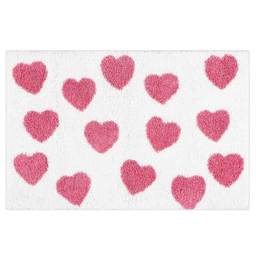 Tinideya Love Heart Bathroom Rug Heart Patterns Tufted Bath Mat for Bathroom Decor Love Bath Rugs for Absorbent Non-Slip Washable Rugs Home Bedroom Decor 20 x 32 Inch(Pink)