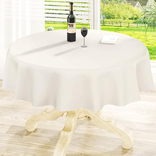 homing Round Beige Vinyl Waterproof Tablecloth with Flannel Backed