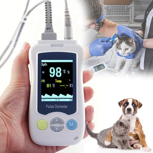 Oxímetro De Pulso Veterinario Portátil, Monitor Veterinario Con Sensor Para La Lengua Y El Oído, SpO2, Frecuencia Cardíaca Y Control De La Temperatura, Pantalla Digital LCD De 2,4 Pulgadas, Para Gatos