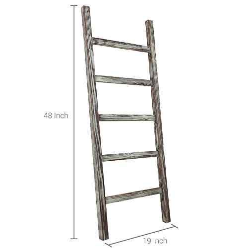 Mygift Torched Wood Leaning Blanket Ladder Holder With 5 Hanging Rungs, Farmhouse Towel Ladder For Bathroom Storage, Freestanding 4 Foot Leaning Rack #TOP5