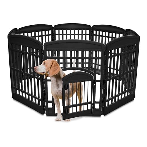Iris Ohyama Welpenauslauf mit 8 Paneelen und abschließbarer Tür, H90cm, Schwarz, Katzengehege, Hundebox, Für Outdoor, Indoor, Welpenlaufstall, Hundezaun, Welpenzaun, Laufstall Hund, CI-908