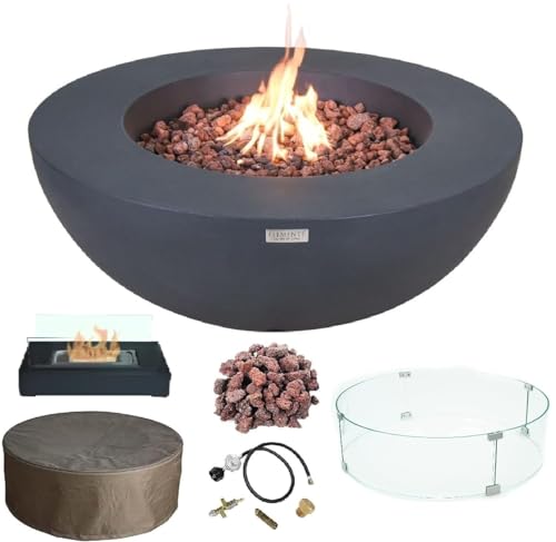 Elementi Lunar Bowl Cast Concrete Fire Table, Outdoor Fire Pit Fi...