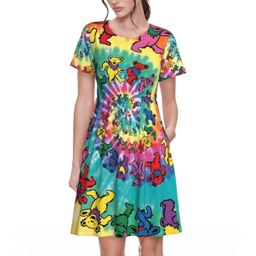 Robe d'été imprimé ours avec manches courtes pour week-end