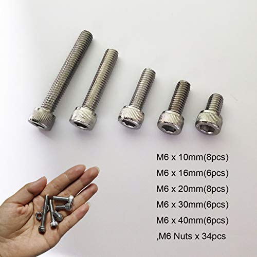 M6 Hex Socket Head Cap Bolts Nuts Screws Assortment Set 304 Stainless Steel Allen Socket Drive Machine Screws (M6 Assortment Kit) #TOP2