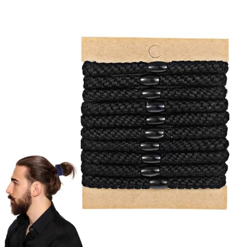 Men's Hair Ties, 10 Pcs Braided Hair Ties for Guys with Adjustable Hold for All Hairstyle, Workout, Office, Daily Use (Black)
