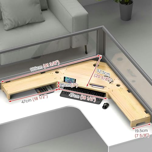 Support de moniteur d'angle avec étagères d'angle et trous pour câbles - 4