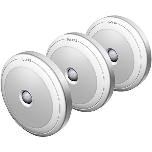 Sycees Motion Sensor LED Night Light, Battery Operated, Stick on Anywhere, Daylight White, 3-Pack