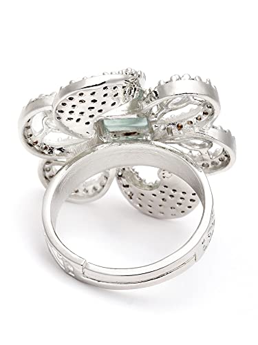Image of Karatcart Platinum Plated Elegant Austrian Crystal Adjustable Leaf Ring for Women and Girls