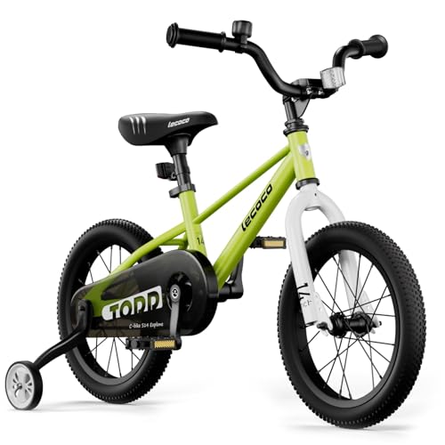 lecoco Kids Bike for Boys and Girls with Training Wheels, Kid's Bicycle Children Toddler Bike with Kickstand Sturdy Frame Adjustable Seat Handbrake for Gift