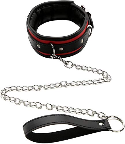 Greenpinecone® Erotik Bondage Leder Halsband mit Ring, Fetisch SM Fesseln Halsbänder mit leine in schwarz rot