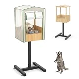 MIYOLU Outdoor Cat Feeding Station, 67 in Raised Cat Feeding House with Protective Cover, Wooden Outdoor Cat Feeding House with Metal Stand for Backyard, Patio and Garden