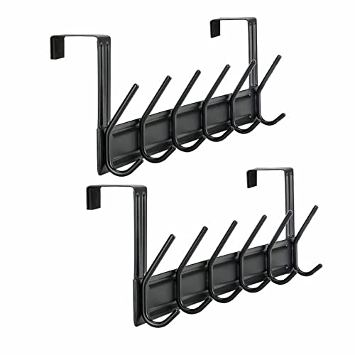 HMRACK 2 Pack Over The Door Hooks,Towel Rack Hangers with 6 Hooks for Coats, Bags, Keys - Ideal for Bathroom, Bedroom, Kitchen, and Living Room