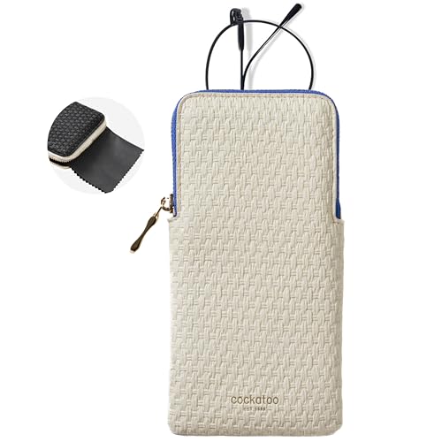 Cockatoo Portable Glasses Case Drop-Resistant Eyewear Storage Pouch Slim Soft Case for Sunglasses Elegant Pure White with Cleaning Cloth (Tofu)