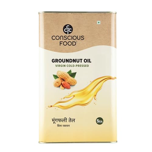 Image of Conscious Food Cold Pressed Groundnut Oil | 5 Litre | Peanut Oil | Natural | Cooking Oil | Kolhu /Kacchi Ghani /Chekku | Mungfali tel
