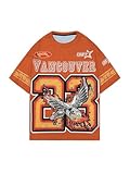 WDIRARA Men's Eagle Letter Graphic Street T Shirt Oversized Short Sleeve Crewneck Tee Top Orange Small