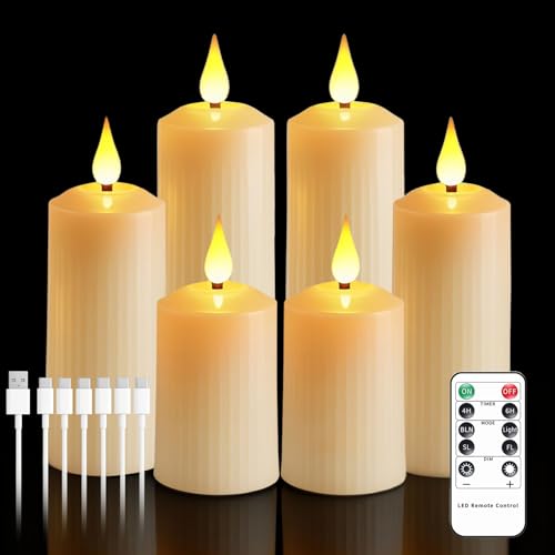 Broyal 6 Stück Led Kerzen Aufladbar Wasserdicht Flammenlose Kerzen mit Timer Fernbedienung Elektrische LED Kerzen für Hochzeiten Partys Halloween Weihnachten Heimdekoration