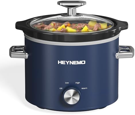 HEYNEMO two quart small slow cooker with three adjustable settings