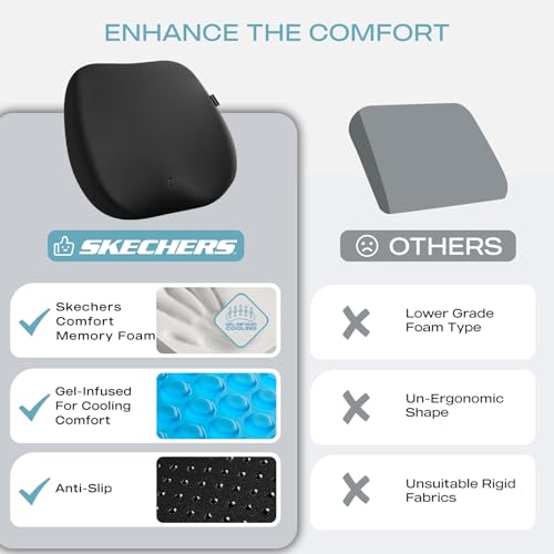 Image of Skechers Seat Cushion Premium Gel & Memory Foam-Office Chair Cushion for Tailbone Pain Relief,Butt Pillow for Office Chair,Car seat Cushion,Long Sitting Office Workers,and Car Drivers,Black