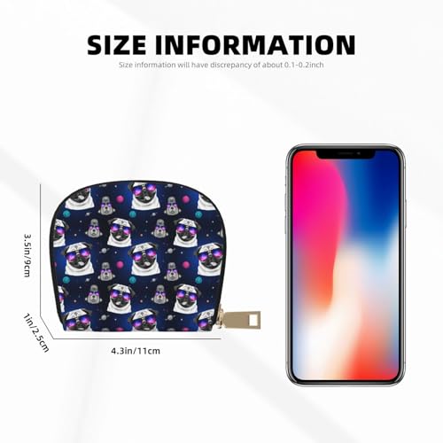 Galaxy Pug With Cool Glass Leather Credit Card Holder Zipper Wallet With 12 Card Slots Small Leather Zipper Card Case Wallet3