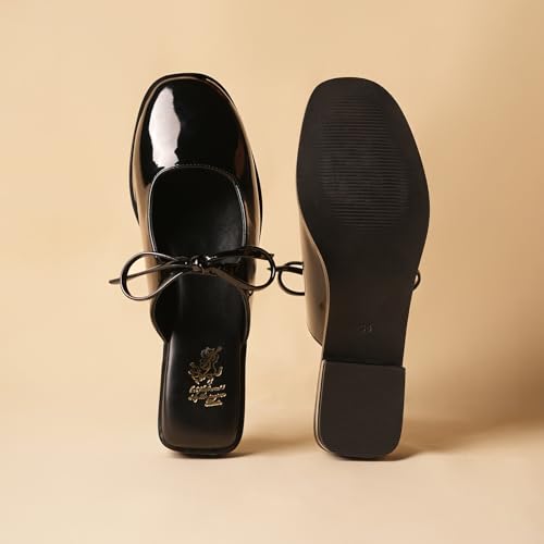 Image of Theater Women Fling Patent Bow Slip-On Flats | Square-Toe Pull-On Ballerinas with Elegant Bow Detail | Stylish, Comfortable & Easy-Wear Footwear for Work, Outings & Special Occasions