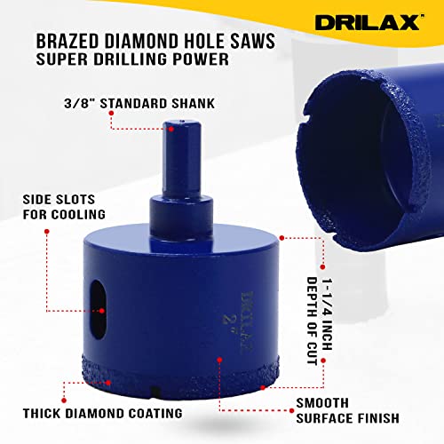 2 Inch Diamond Hole Saw Ceramic Porcelain Tile Hole Cutter Quartz Granite Countertop Aquarium Glass Drilling Long Life Tall Design Deeper Cuts Drain Installation Vacuum Brazed Coating 2 In #TOP1