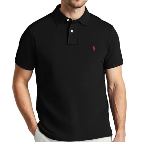 Men’s Active Polo Shirt – Short Sleeve Embroidered Logo 100% Cotton Breathable for Golf & Tennis 2 Buttons2