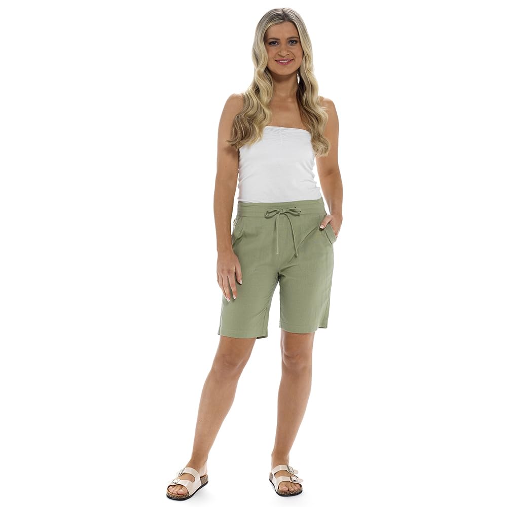 Undercover Ladies Ribbed Back Linen Shorts LN585 Khaki 16