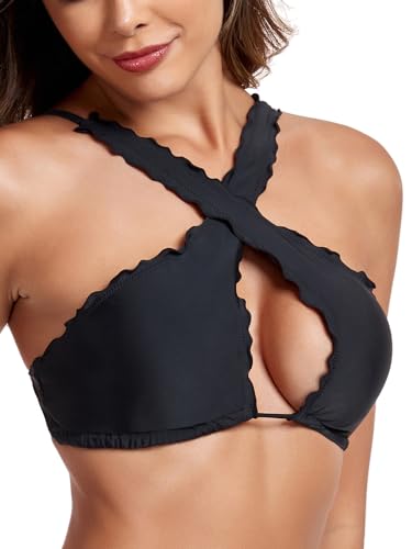 RELLECIGA Women's Wavy Bikini Top Criss Cross Cutout Bathing Suit4