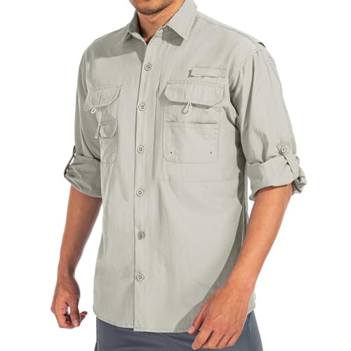 Linlon LN-5066-LIGHT KHAKI-L Mens Safari Shirts Long Sleeve Uv Protection Hiking Fishing Upf 50+ Quick Dry Cooling Shirts#Light Khaki-L cover